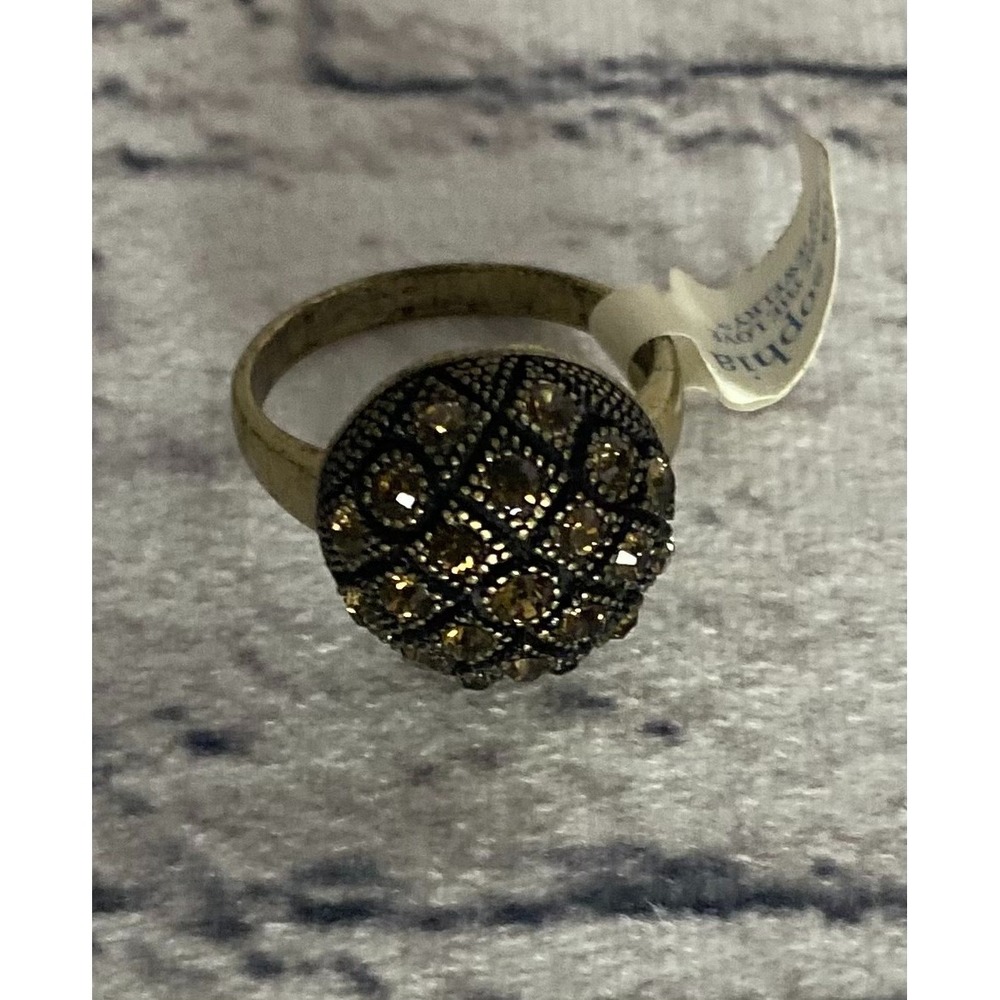Lia Sophia NWT Womens Choco-Chip Cocktail Ring‎ Size 11 Gold Brown Cut Crystals